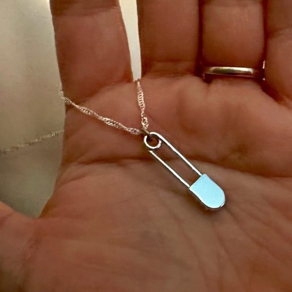 Coach Pave Crystal Signature C Safety Pin Pendant .925 Sterling Silver Necklace - Picture 6 of 8